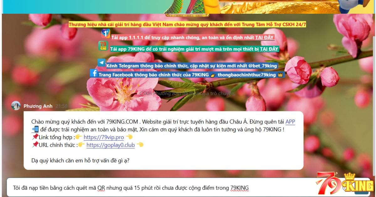 Live chat CSKH khi chưa được cộng tiền