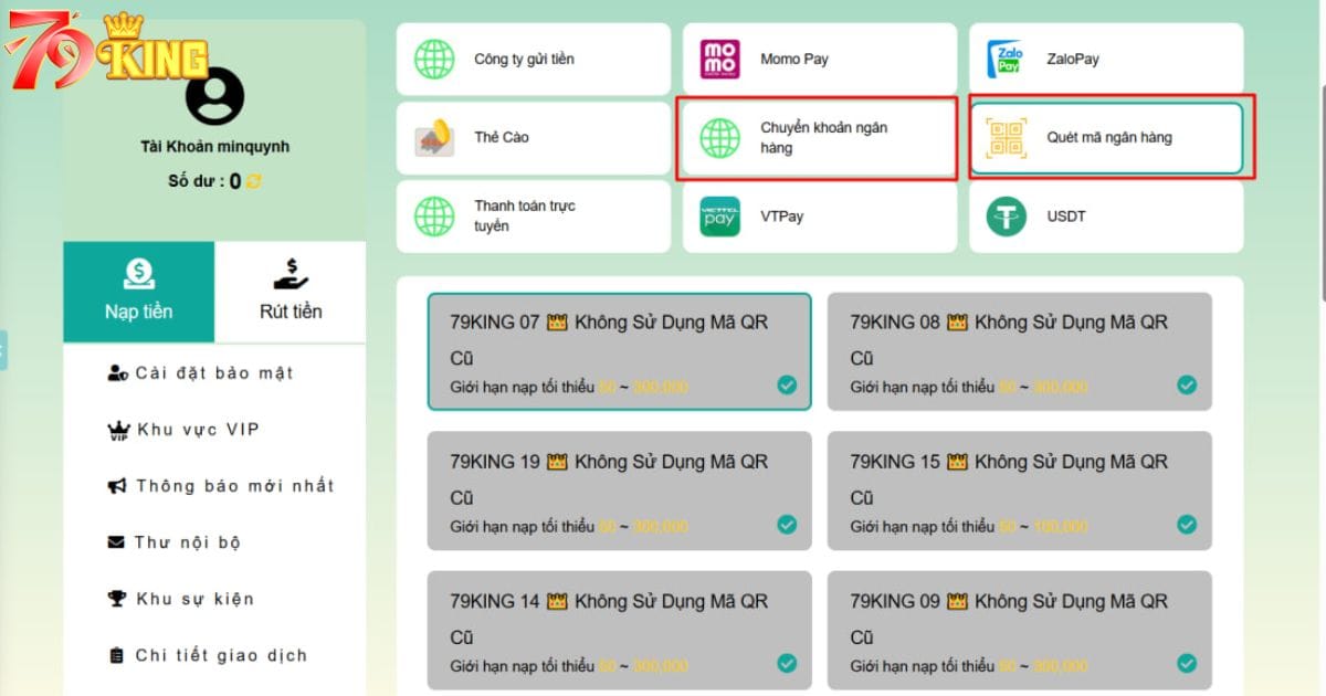 Sử dụng quét mã hoặc chuyển khoản